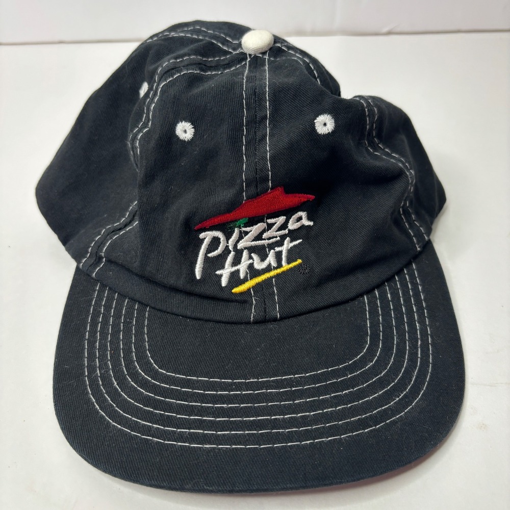 Pizza Hut Black Baseball Cap Hat Embroidered Logo Hook & Loop Strap Uniform